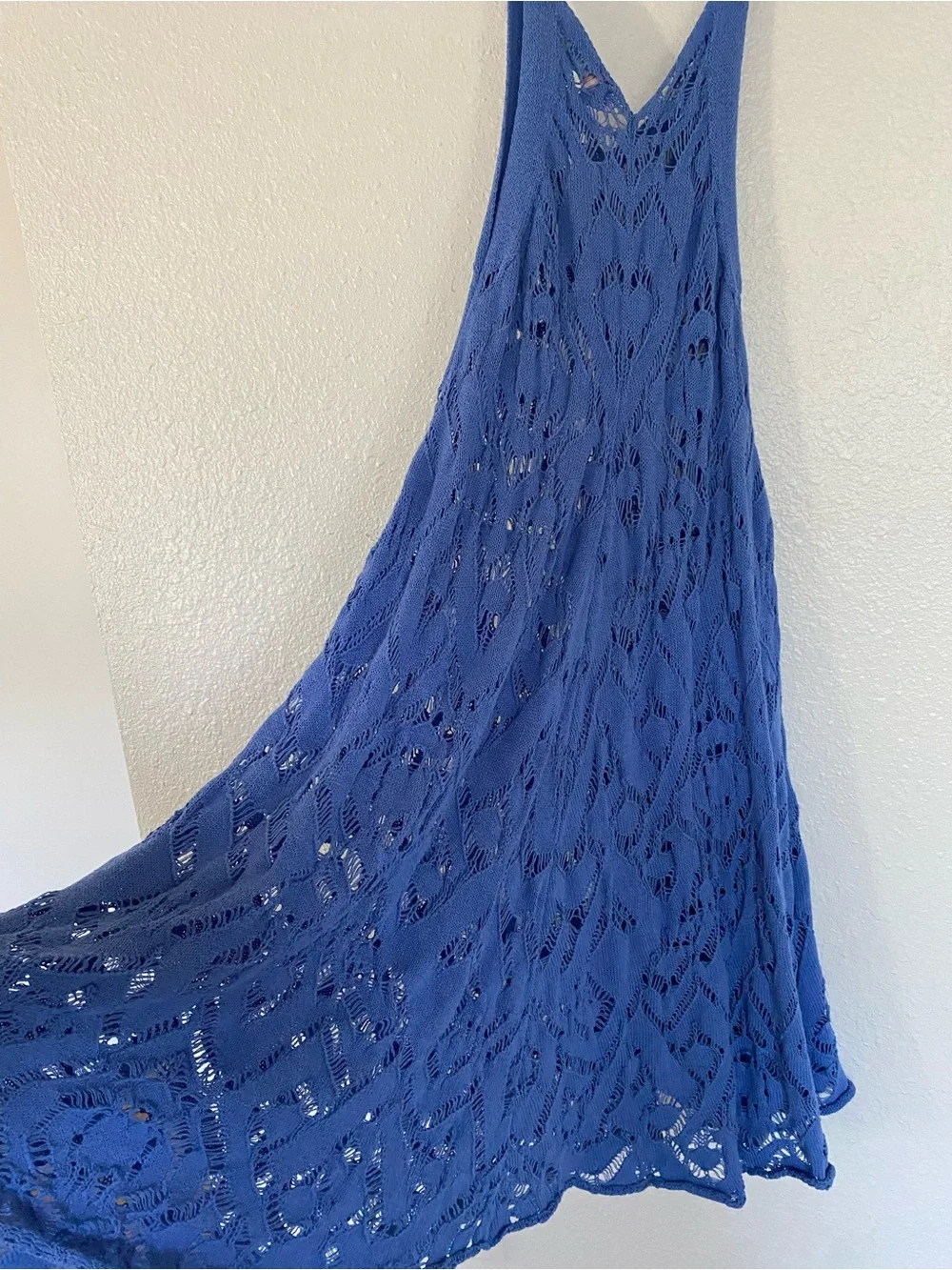 Free People Blue Bianca Boho Crochet Fauxchet Midi Dress